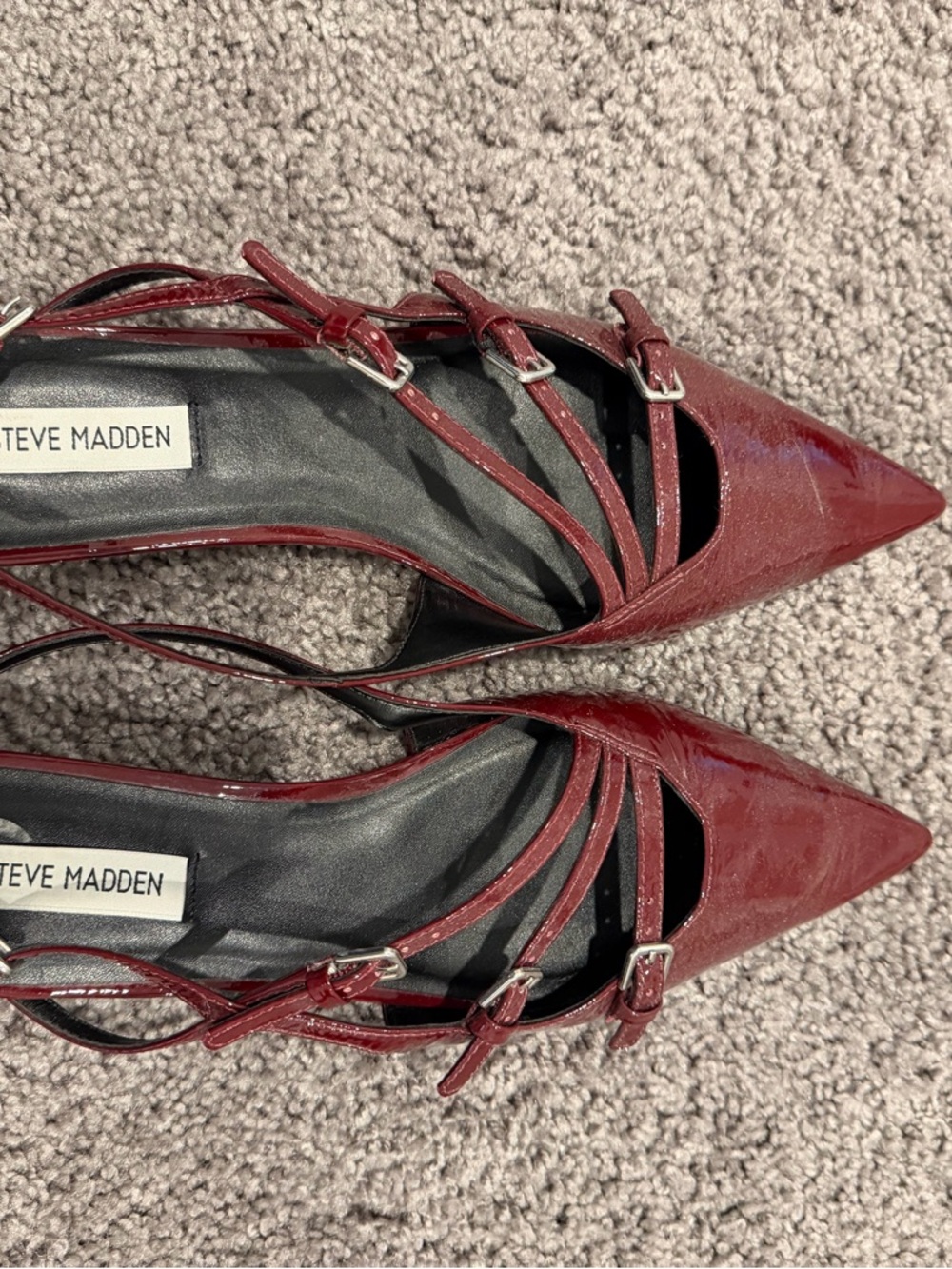 Steve Madden Burgundy Patent Pointed-Strap Pumps